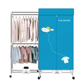 XIAQING Portable Dryer, 110V 1000W Electric Clothes Dryer Machine, Double Layer Stackable, Stainless Steel, Blue, 15kg Capacity, Front Load, Ideal for Apartments, RV, Families, Campers