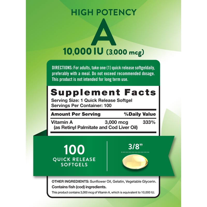 Nature's Truth Vitamin A 10000 IU Softgels | 100 Count