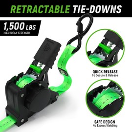 Retractable Ratchet Straps(4 Pack) - 1in x 10ft Self Retracting Ratchet Straps with Soft Loops, 1,500 lbs Break Strength Retractable Tie Down Straps, Easy Retract for Motorcyle, Cargo, Truck, Trailer