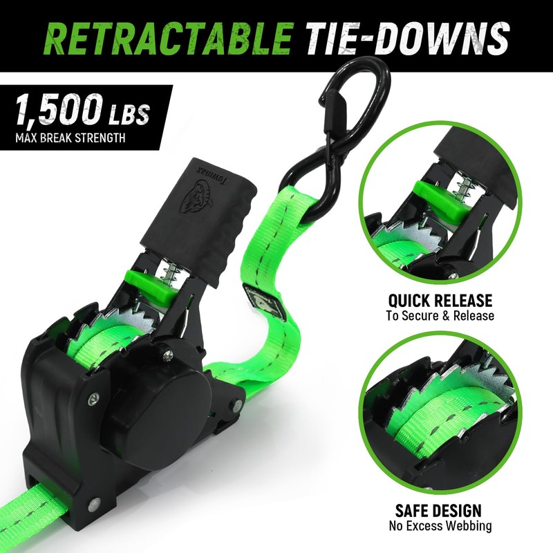 Retractable Ratchet Straps(4 Pack) - 1in x 10ft Self Retracting