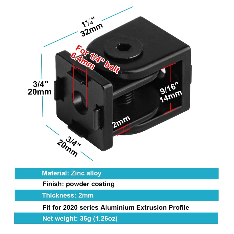 OTTFF 8 Pack Black Pivot Joint for 2020 Aluminum Profile,