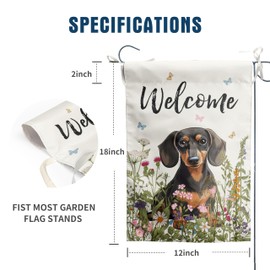 Floral Dachshund Garden Flag Spring Summer Yard Flag Flower Dog Garden Flags for Outside Small Outdoor Welcome Flags 12x18 Double Sided