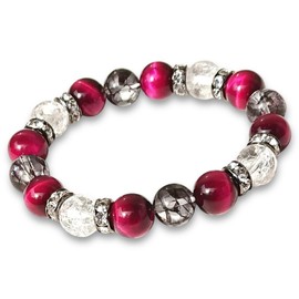 Money Luck, Work, Romance, Natural Stone Bracelet, Women's Pink Tiger Eye, Crack, Crystal, Black Crack Crystal, Luck, Luck Rising, Includes Original Drawstring Bag, Stone