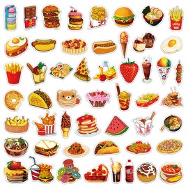 50Pcs Food Stickers, Cute Food Stickers for Kids, Kids Water Bottle Stickers Pack, Waterproof Vinyl Stickers for Water Bottle Laptop Scrapbook Party Supplies(Food)