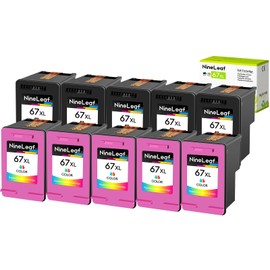 NineLeaf Remanufactured High Yield Ink Cartridges Replacement for HP 67XL 67 XL Compatible with Envy 6055 6075 Envy Pro 6458 6475 DeskJet 1255 2725 DeskJet Plus 4140 4152(5 Black,5 Tri-Color)