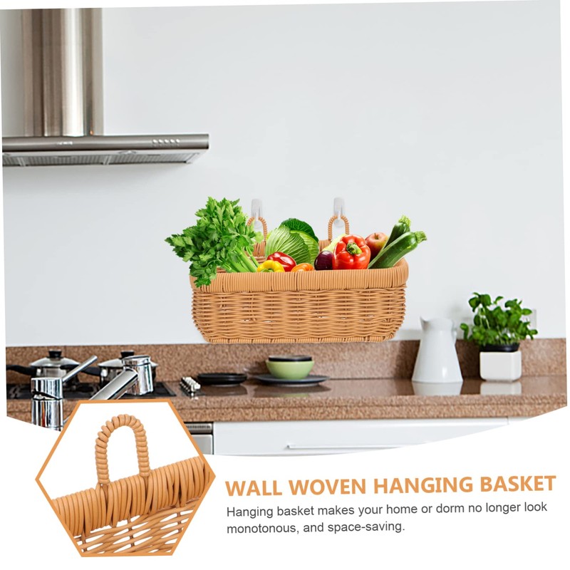 iplusmile Rattan Onion Storage Basket Woven Hanging Basket Wall Mount