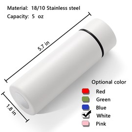 5 oz Mini Water Bottle Cute Water Bottle - Insulated Stainless Steel Bottle - Keeps Cold for 12 hours, Hot for 6 hours - White
