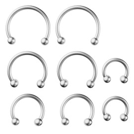 SMLBJUTE 8 PCS 16G Surgical Steel Horseshoe Nose Septum Earrings Eyebrow Lip Retainer Spiral Tragus Puncture Rings 6-12mm for Women Men (Silver)