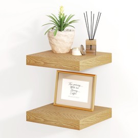 Fun Memories Floating Shelves, 8 Inch Deep Floating Shelves for Wall, 8 x 8 Wall Shelves, Rustic Wood Floating Shelf for Living Room, Bedroom, Bathroom, Oak Color, Set of 2