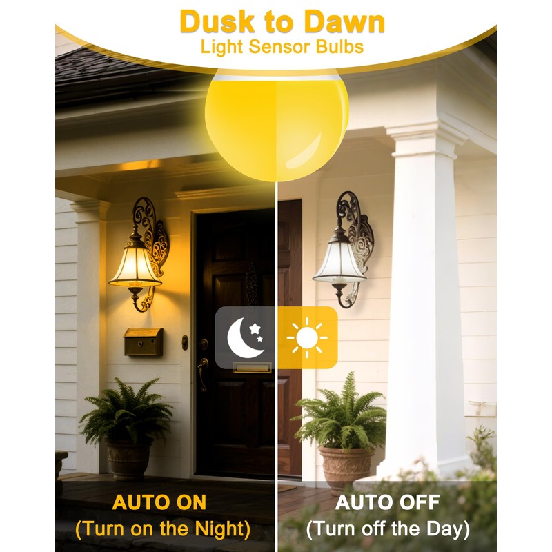 Baczao Dusk to Dawn Yellow Bug Light Bulbs Outdoor, 9W