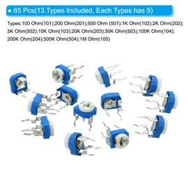 PATIKIL Variable Resistance Assorted Kit 65 Pieces 100 to 1 M Ohm 10 Types Trimmer Potentiometer Adjustment Assortment Set for Electric