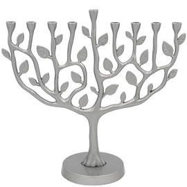 The Dreidel Company Hanukkah Menorah Large Tree of Life, Pewter Finish 11 Inches Long