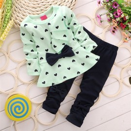 Csbks Baby Girl Long Sleeve Pant Sets Toddler Bow Sweetheart Clothing 2pcs Outfits 80 Light Green