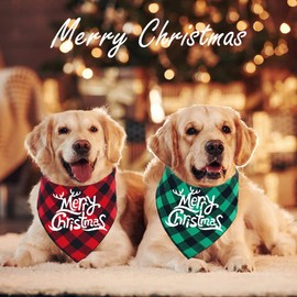 GOYOSWA 2 Pack Christmas Dog Bandanas Classic Buffalo Plaid Merry Christmas Holiday Dog Bandana Triangle Scarf Christmas Pet Bandanas for Small Medium Large Dogs (Red and Green, Merry Christmas)
