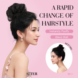 MY-LADY Messy Bun Hair Piece 100% Human Hair, Curly Hair Bun Messy Buns Hair Pieces for Women Hair Buns with Elastic Band Tousled Updo Ponytail Extension Light Brown Mix Bleach Blonde