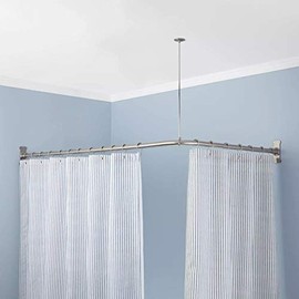 Naiture Stainless Steel 60'' x 48'' Corner Shower Curtain Rod with Ceiling Support, Brushed Nickel Finish