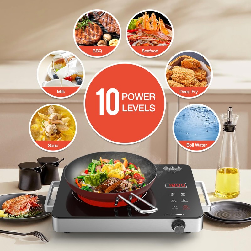 Electric Cooktop,Portable Electric Cooktop 1800W Single Burner Stove with Plug,Hot