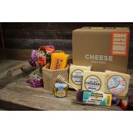 Cheese Bros "Hope You're Feeling Cheddar Soon" Gift Basket | Fresh from Wisconsin | Includes Signature Cheeses, Cheddars, Honey with Dipper, and Salami | Feel Better and Get Well Soon Gift