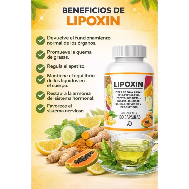 Lipoxin 100 Cápsulas Suplemento Fibra + Probióticos Sin Sabor