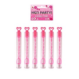 Henbrandt Pack of 6 Hen Night Bubble Wands with Pink Heart Toppers 4ml Bubble Tubes Hen Party Accessories Pink Party Bag Fillers Wedding Favours Team Bride Bubbles for Bridal Shower and Hen Do Favours