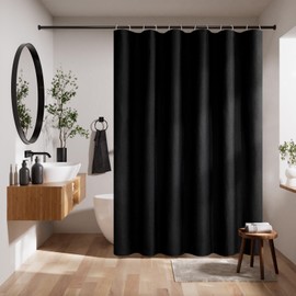 Yuanice Linen Black Boho Shower Curtain 72x72 Waterproof Bathroom Curtain,Adjustable Height Bath Curtain with Weighte Hem,Natural Cloth Fabric Washable Shower Curtains for Home and Hotel.