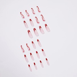 BABALAL Coffin Press on Nails Swirl Design Nails Long False Nails Glossy Fake Nails Red Acrylic Nails for Women and Girls