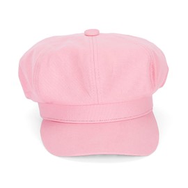 MK MATT KEELY Women Baker Boy Hat Peaked Beret with Brim Ladies Adjustable Flat Cap Solid Color PU Leather Pink