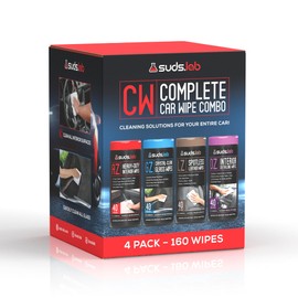 Suds Lab Car Wipes Interior Cleaning Bundle - Pack of 4 All-Purpose Cleaner Protectant, Leather Cleaner, and Glass Cleaner Automotive Care, 160 Wipes