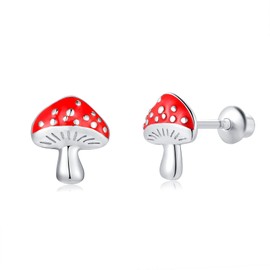 Mushroom Hypoallergenic Screw Back Earrings for Girls,925 Sterling Silver Stud Earrings Jewelry Gifts for Girls Teens Women Daughter