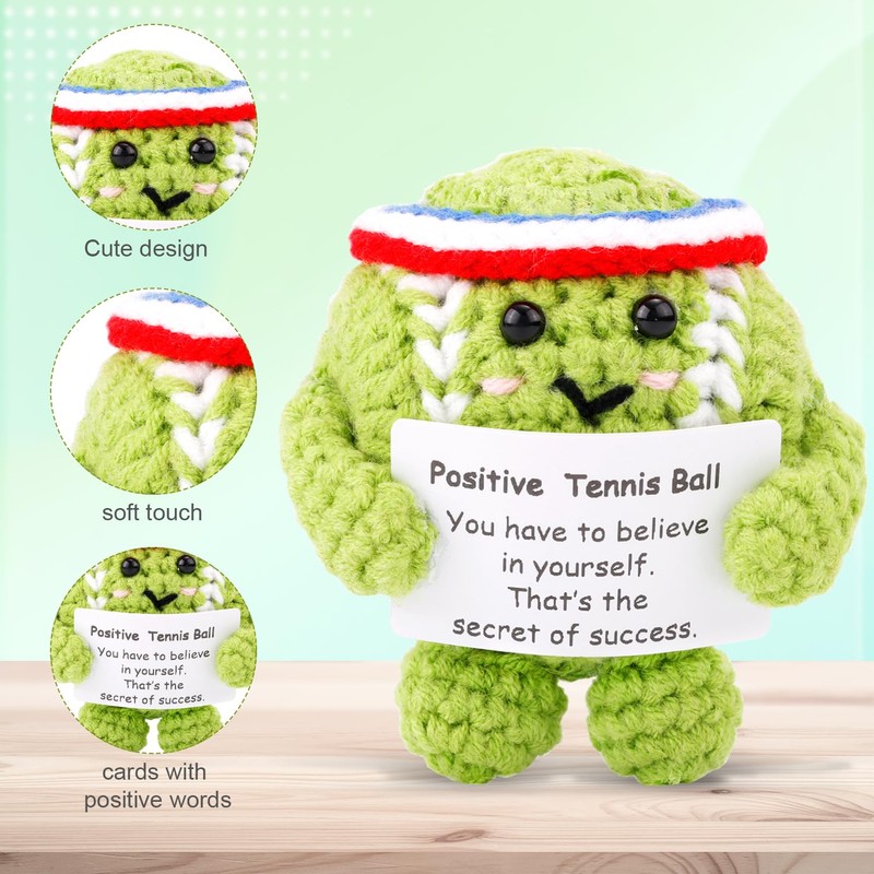 Positive Tennis Ball, Cute Funny Crochet Inspirational Tennis Ball