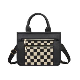 Checkered Tote Bag for Women - Plaid Handbag Checkerboard Crossbody Shoulder Bag Trendy Checkered Work Tote Purse (A01 Black)