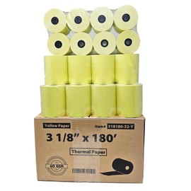 (32 Rolls) 3 1/8 x 180 Yellow Thermal Paper Receipt Rolls (60 GSM Paper Thickness) fits all Clover POS Cash Register Printers, Yellow Thermal Paper from BuyRegisterRolls