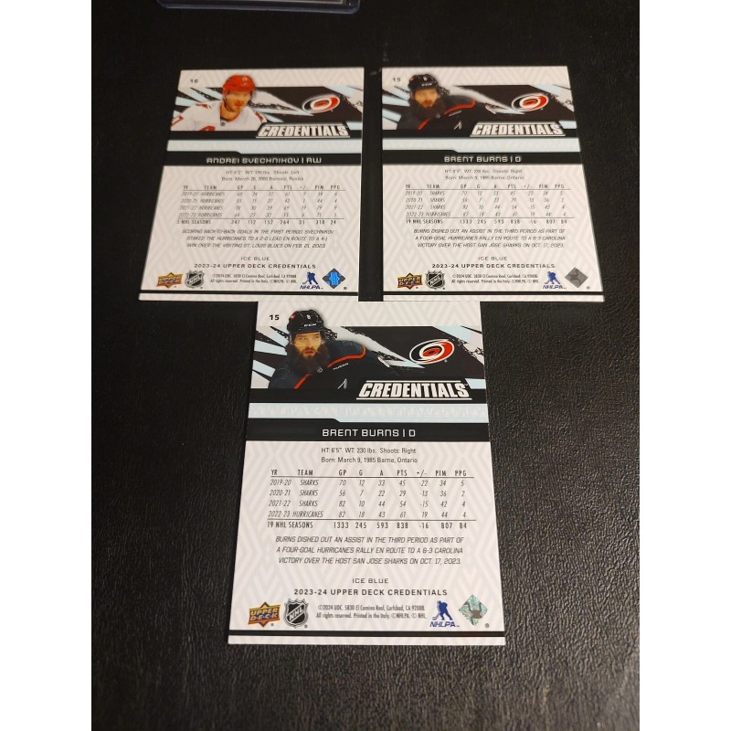 23/24 Ud Credentials 3 Card Set Of Carolina Hurricanes- Aho,Svechnikov