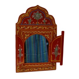 Treasures Of Morocco Moroccan Wall Mirror with Doors Hand Painted Arabesque Handmade Decor Small Red