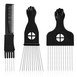 3 Pack Metal Hair Pick Set, Afro Pick Comb Picks for Men Beard Curly Hair, Hair Styling Teasing Pick Combs for Women