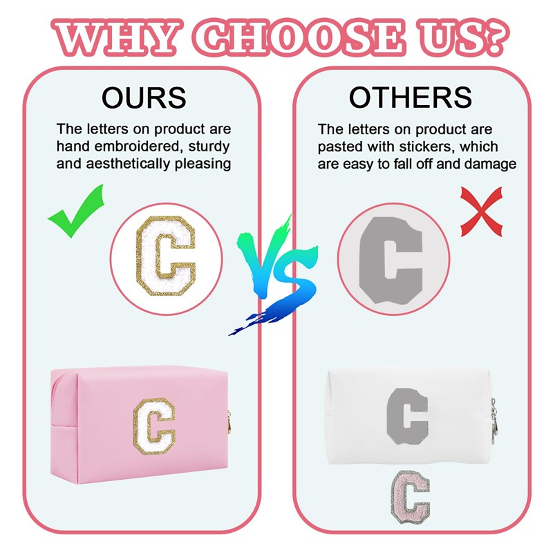 Bolsa de maquillaje con parche inicial personalizada, bolsa de chenilla