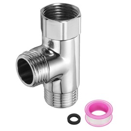 sourcing map G1/2" Shower Diverter Valve 3 Way, Stainless Steel Bidet Round Adapter Connector Hose Fitting Tee with PTFE Tape and Gasket for Bidet Angle Valve Hose Toilet Faucet, （60mm,Silver
