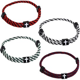 Jmckeweii WWJD Bracelets 4Pcs, Braided Cross Bracelet Adjustable Rope Jesus Bracelet Christian Religious Gift for Men Women WWJD Wristband Metal Knot Easter Gift 4 Color