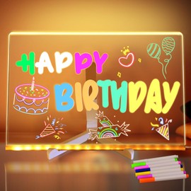 LED Note Board with Colors, Acrylic Light Up Dry Erase Board with Light, Led Writing Board with Stand, Glow Memo Message Board Magic Note Board Drawing Board Light Board with 7 Colors Pen,11.8 X 7.9in