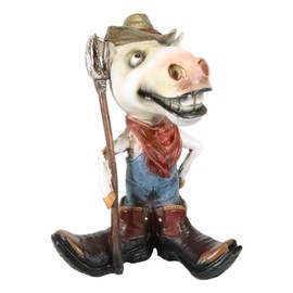 Ebros Gift Country Western Comical Cowboy Horse with Red Scarf and Pitch Fork Smirking Figurine Rustic Farmhouse Ranch Decor