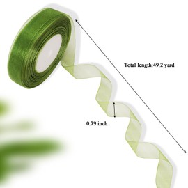 3/4 inch Sage Green Sheer Organza Ribbon 50 Yards Chiffon Ribbon for Present Wrapping (Sage Green)