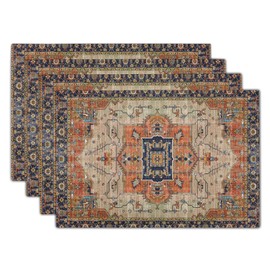 Aztec Terracotta Boho Placemats Set of 4 Vintage Rust Retro Carpet Linen Washable Kitchen Dining Table Mats Stain Heat-Resistant Desktop Decor Place Mats for Home Party Indoor 12x18 in