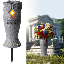 Cemetery Grave Flower Vase, Cemetery Decorations for Grave, Angel Vases with Spikes, Grave Markers Decor for Cemetery for Humans or Pet, Garden Memorial Gifts for Loved One (Cross)