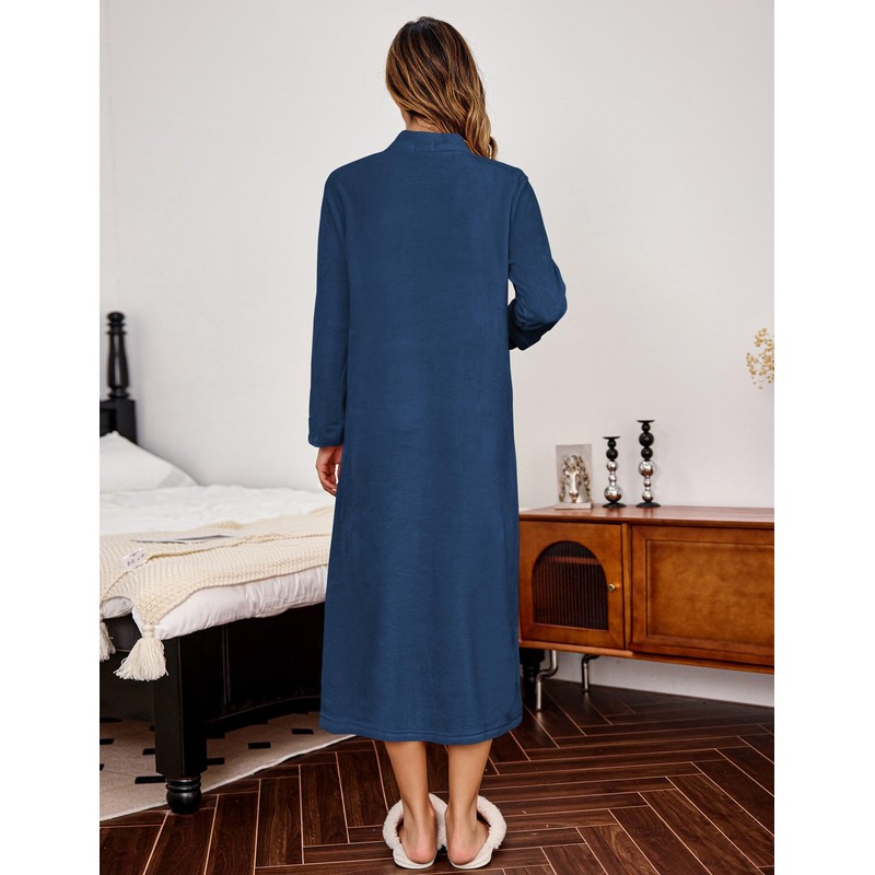 Ekouaer Women Zipper Robe Fleece Long Sleeves Bathrobe Sleepwear Warm