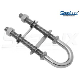 SeaLux Marine Boat Bow Eye Stern Eye U Bolt Tie Down 3/8" Stock, 5" Overall Length, 3-3/8" Thread Length with Hex Nuts and Split washers-SL878805850CW