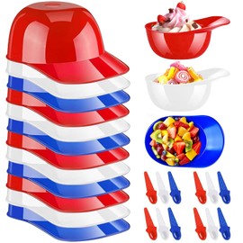 Pack of 12 Ice Cream Cups with Spoons, Baseball Helmet Plastic Dessert Glasses, Reusable Ice Cream Bowls for Children for Dessert, Yogurt, Snack, Ice Cream (3 Colours)