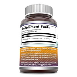 Amazing Formulas L-Ornithine 1500 mg por porcin de cpsulas vegetarianas (no GMO)  Apoya el metabolismo de protenas, ayuda a reducir los residuos...   