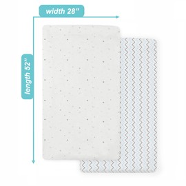 American Baby Company 2 Pack Fitted Crib Sheets 28" x 52", Soft Breathable Neutral 100% Cotton Jersey Sheet, Blue Star/Blue Zigzag, for Boys and Girls, Fits Crib and Toddler Bed mattresses