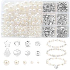 1000Pcs Pearl Beads for Bracelets Making, Pearl Beads for Jewelry Making for Adults, Silver Bracelet Beads DIY Kit, Silver Spacer Beads for Bracelets, Women Friendship Bracelet Making Kit (Silvery)