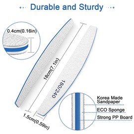 Nail File Set for Natural Nails and Thick Nails, Nail File 180/240 Grit (12 Pieces), Professional Washable and Reusable